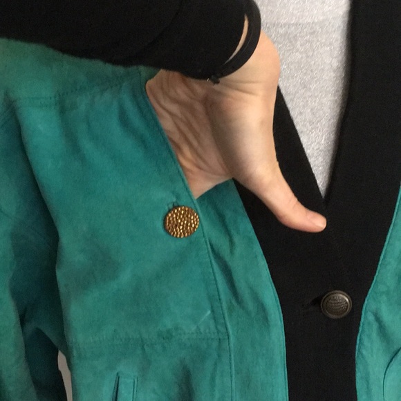 Genuine Suede Aqua Teal Cardigan Vintage Jacket M - Picture 3 of 8